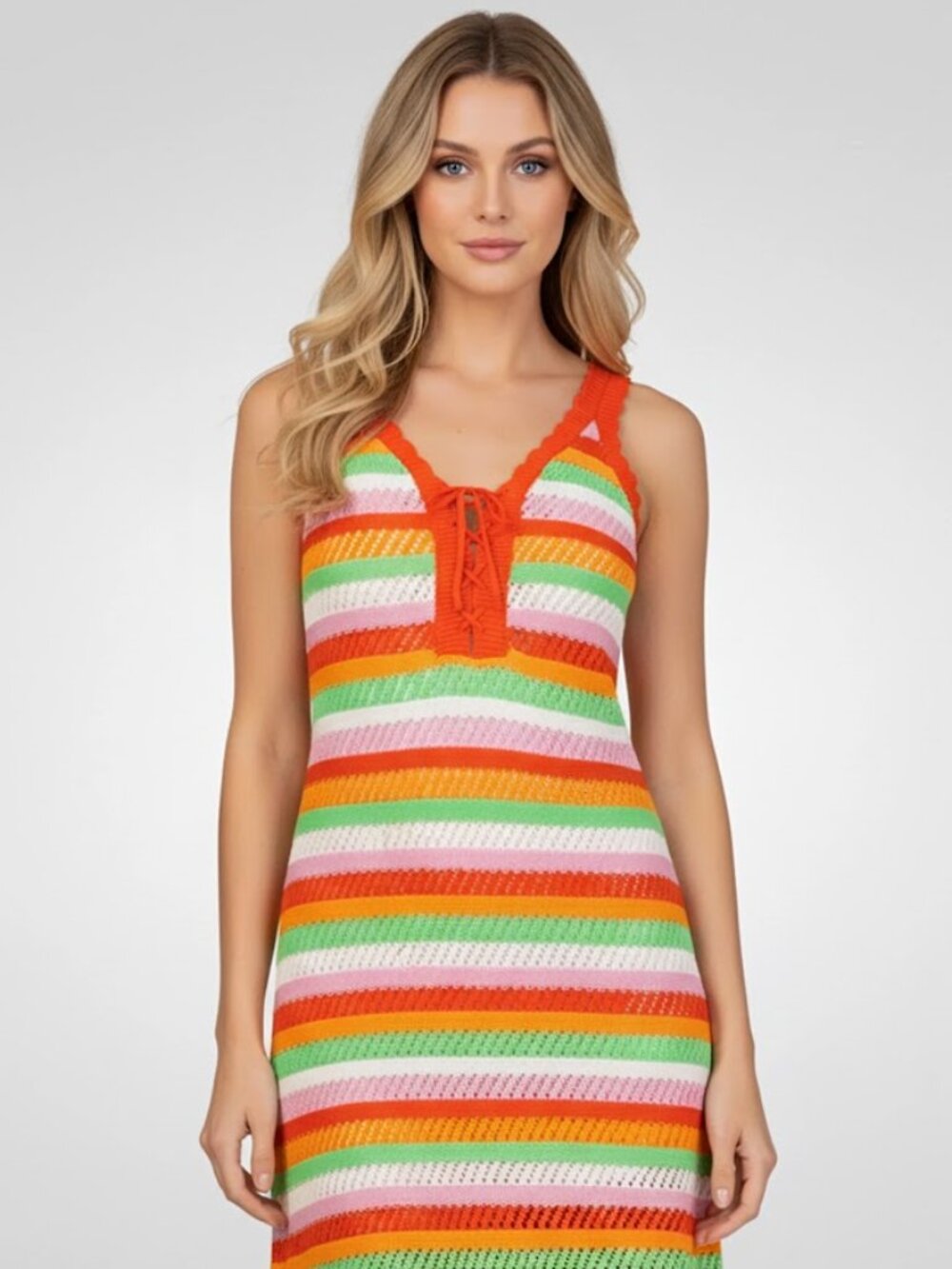 NWT BCBGeneration Striped Crochet Lace-Up Dress Colorful XXS GTX1580